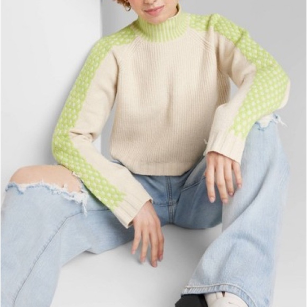 WILD FABLE ‎ Mock Turtleneck Boxy Pullover Cropped Loose Sleeves Sweater
